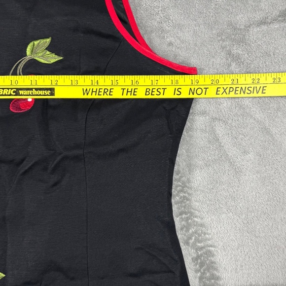 Jessica Howard Petite 12P Black Linen Cherry Embroidered Dress Retro Pinup - Picture 8 of 9